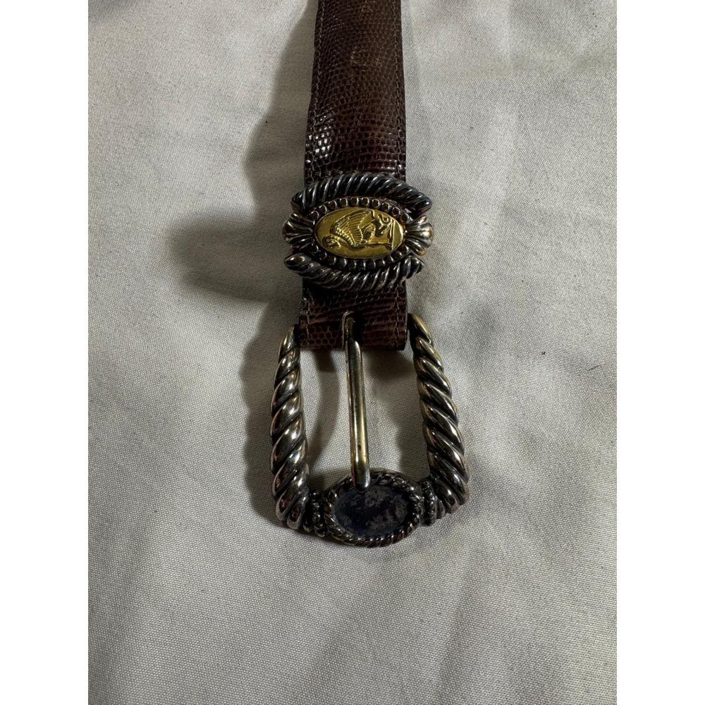 Brighton Museum Collection Brown Lizard Embossed Leather Coin Buckle Belt Mens